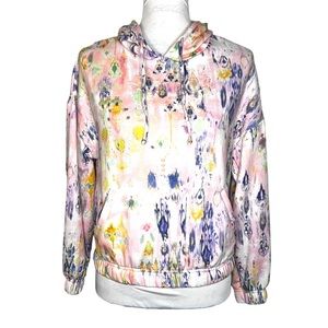 Embracelife Athleisure Watercolor Tye Dye Crop‎ Hoodie Pink Purple Front Pockets
